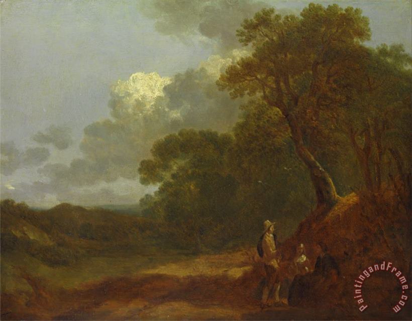 Wooded Landscape with a Man Talking to Two Seated Women painting - Gainsborough, Thomas Wooded Landscape with a Man Talking to Two Seated Women Art Print