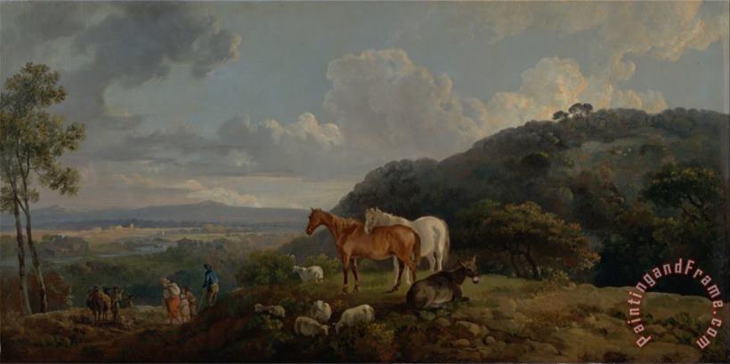Morning Landscape with Mares And Sheep painting - George Barret Morning Landscape with Mares And Sheep Art Print
