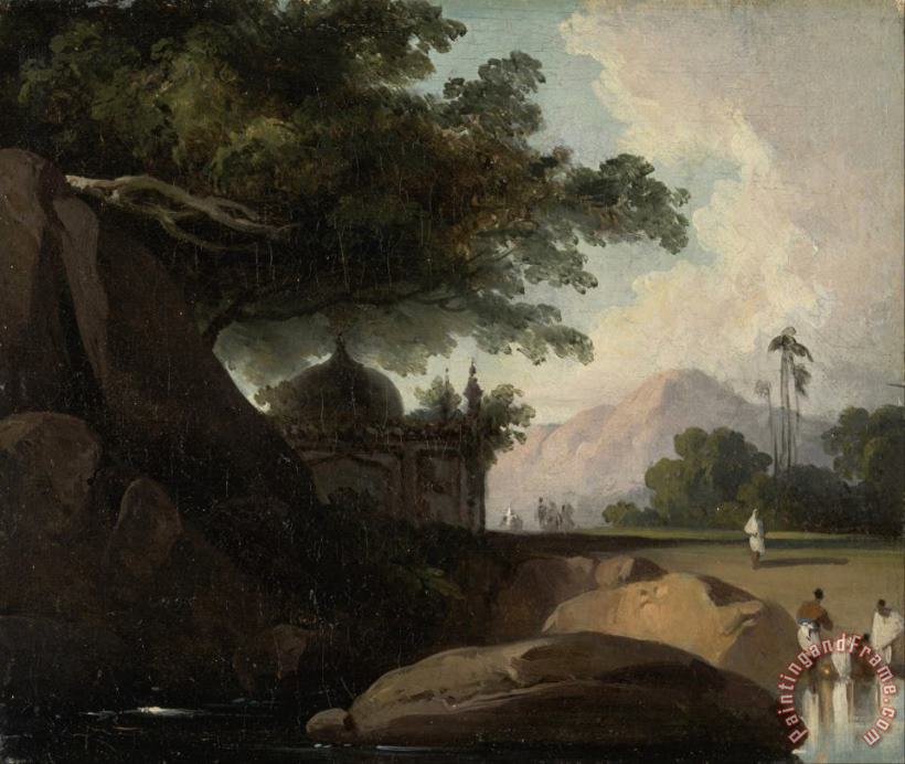 Indian Landscape with Temple painting - George Chinnery Indian Landscape with Temple Art Print