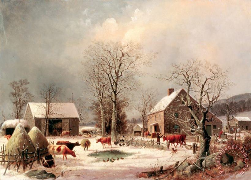 George Henry Durrie Farmyard in Winter Art Print