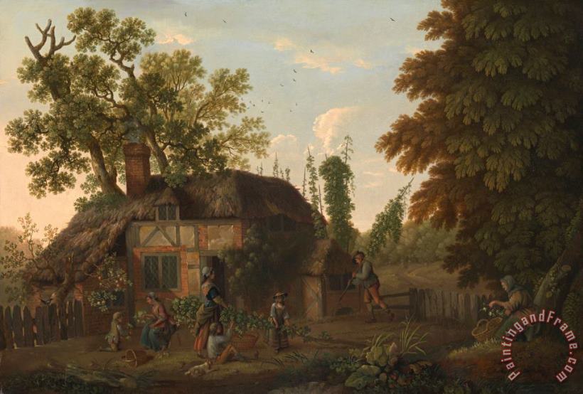 George Smith Hop Pickers Outside a Cottage Art Print