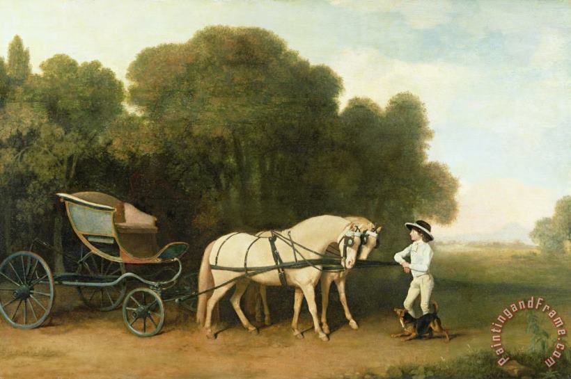 George Stubbs A Phaeton with a Pair of Cream Ponies in the Charge of a Stable-Lad Art Painting