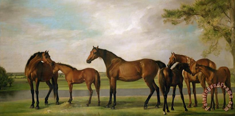 George Stubbs Mares And Foals Disturbed By An Approaching Storm Art Print
