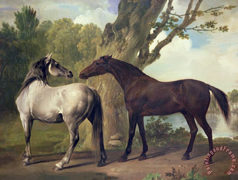 Two Horses In A Landscape painting - George Stubbs Two Horses In A Landscape Art Print