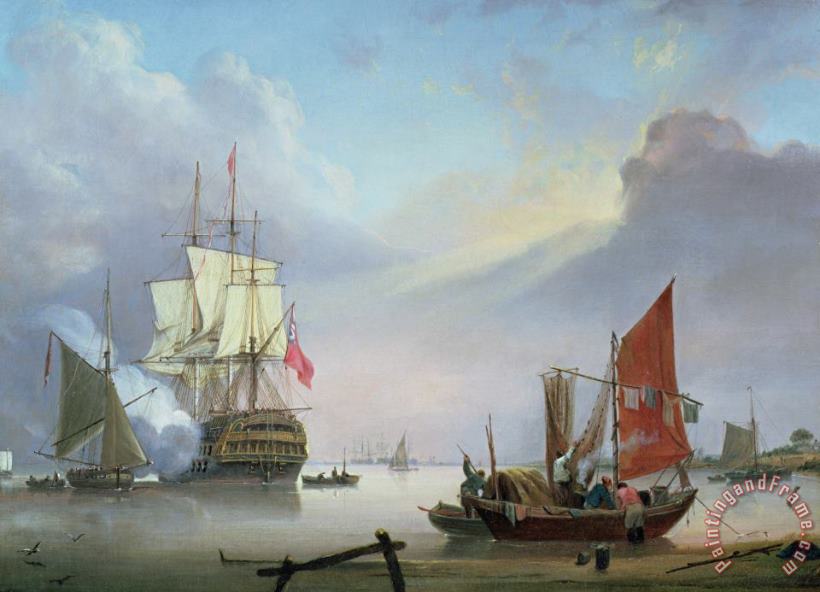 George Webster British Man-o'-War off the coast Art Print