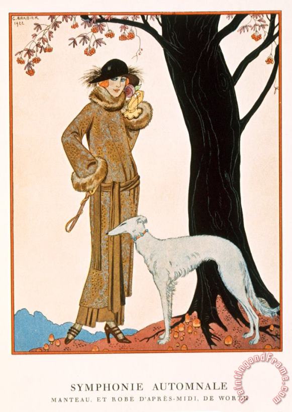 Autumnal Symphony Afternoon Coat And Dress By Worth painting - Georges Barbier Autumnal Symphony Afternoon Coat And Dress By Worth Art Print