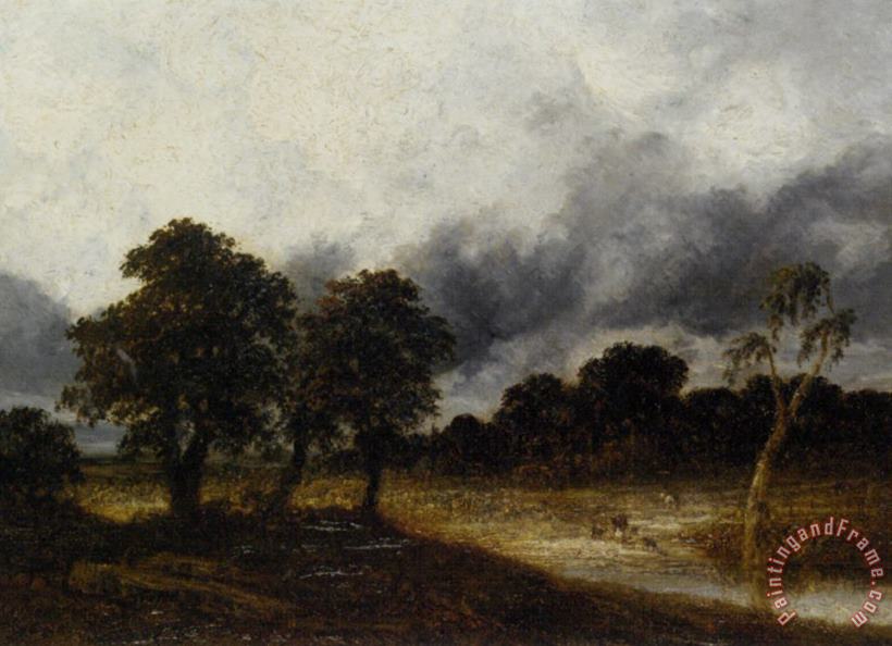 Georges Michel A Shepherd And His Herd Crossing The River Before The Storm Art Painting
