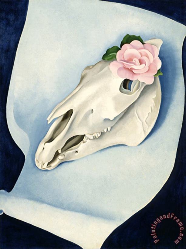 Georgia O'keeffe Horse S Skull with Pink Rose Art Print