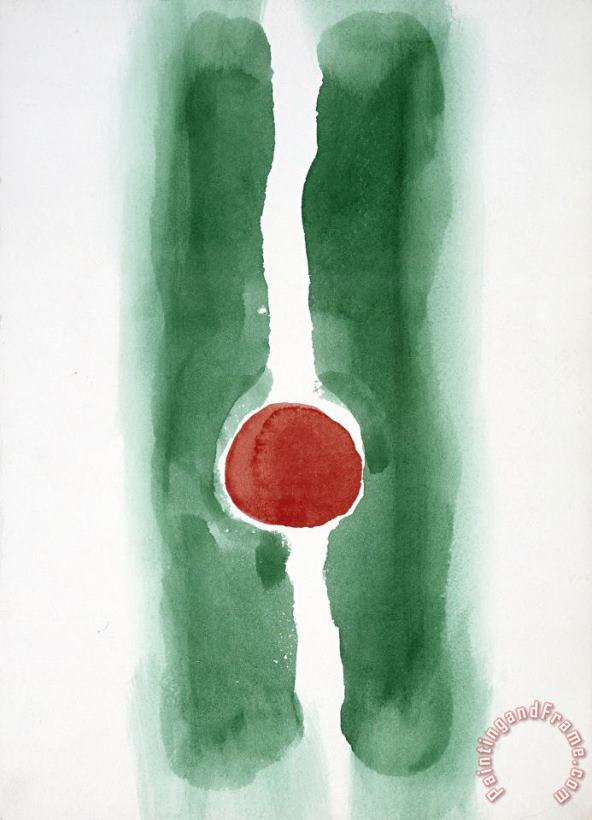 Untitled (abstraction Green Lines And Red Circle Ii), 1970s painting - Georgia O'keeffe Untitled (abstraction Green Lines And Red Circle Ii), 1970s Art Print