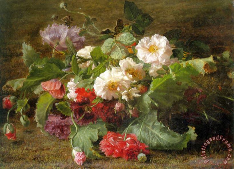 Geraldine Jacoba Van De Sande Bakhuyzen Poppies And Wild Roses Art Painting