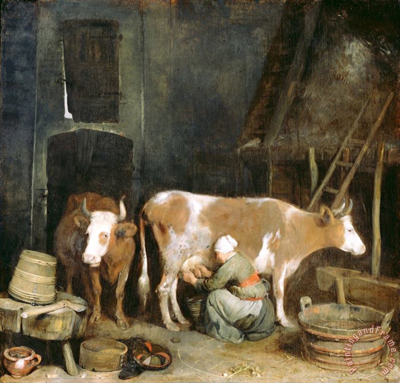 Gerard ter Borch A Maid Milking a Cow in a Barn Art Painting