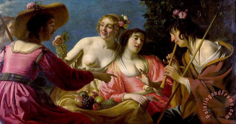 Gerard Van Honthorst Flute Playing Shepherd with Four Nymphs Art Painting