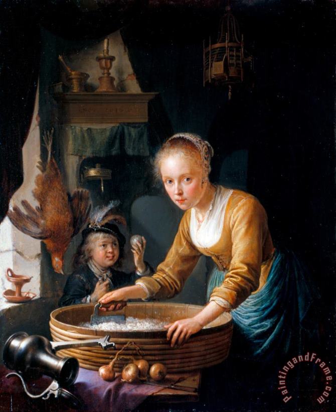 Girl Chopping Onions painting - Gerrit Dou Girl Chopping Onions Art Print