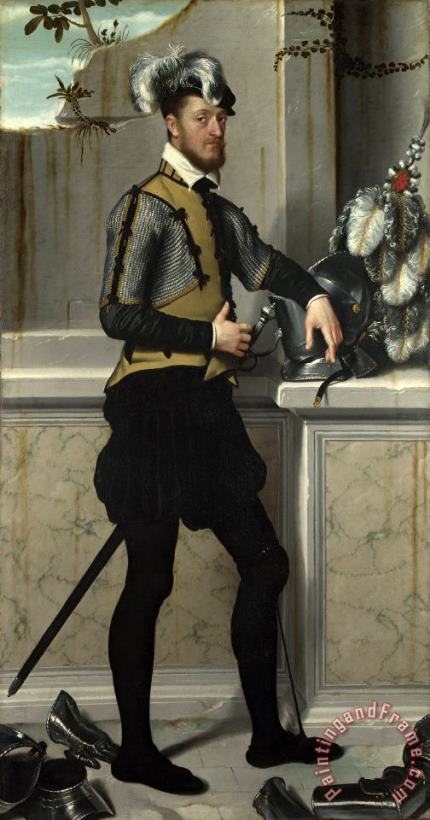 Giovanni Battista Moroni A Knight with His Jousting Helmet Art Print