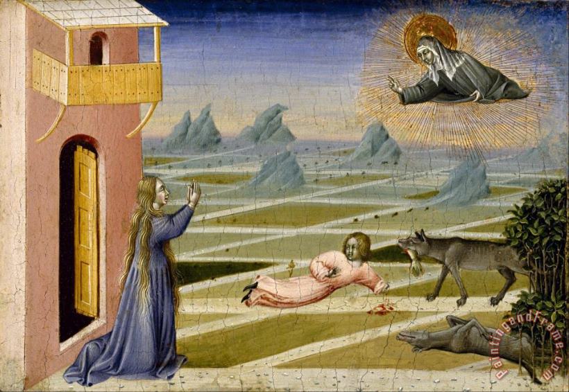 Saint Clare Rescuing a Child Mauled by a Wolf painting - Giovanni di Paolo Saint Clare Rescuing a Child Mauled by a Wolf Art Print