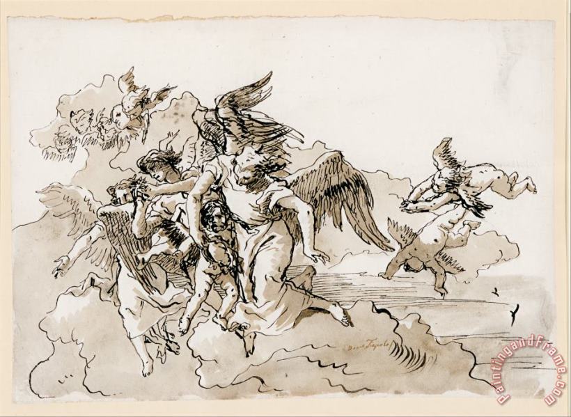 Giovanni Domenico Tiepolo Flying Angels And Putti Art Print
