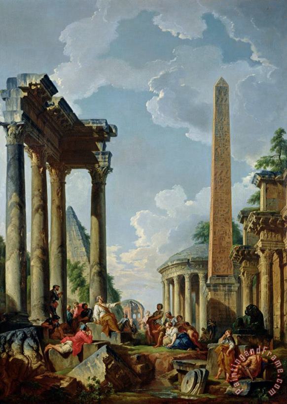 Giovanni Paolo Pannini or Panini Architectural Capriccio with a Preacher in the Ruins Art Painting