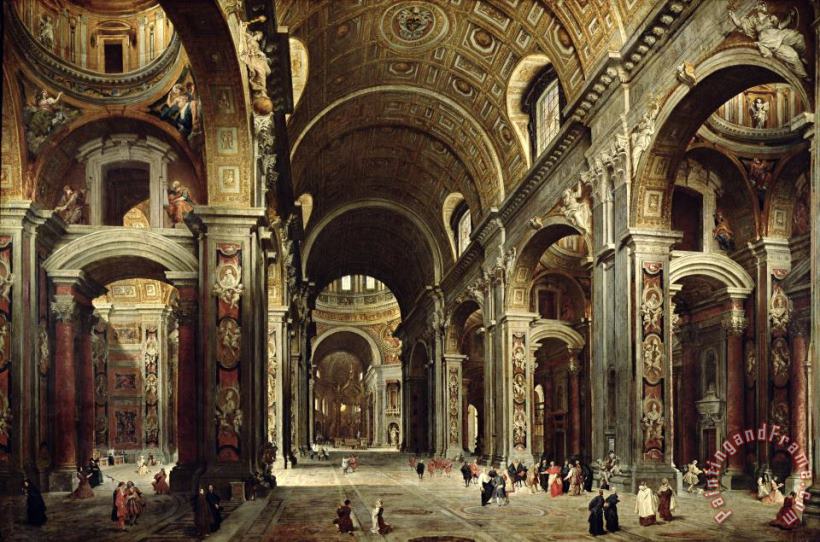 Giovanni Paolo Pannini or Panini Cardinal Melchior de Polignac Visiting St Peters in Rome Art Print