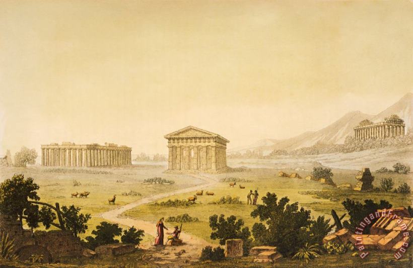 Giulio Ferrario View Of Temples In Paestum At Syracuse Art Print