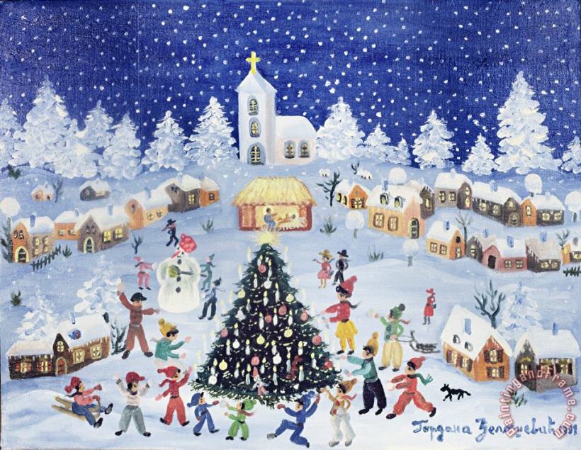 Gordana Delosevic Snowy Christmas In A Village Square Art Painting