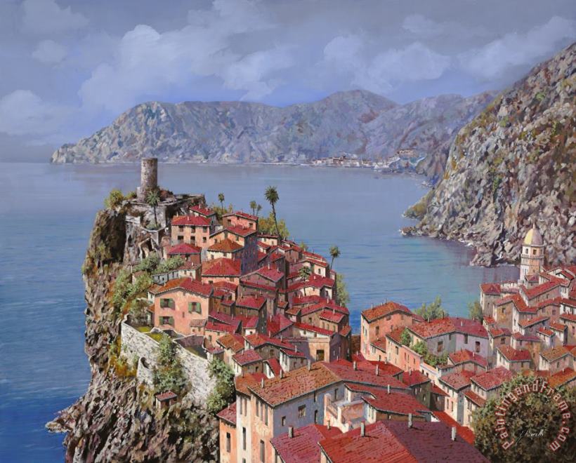 Italy from the Watchtower Canvas-Cinque Terre Village of Vernazza 12/" x 18/"