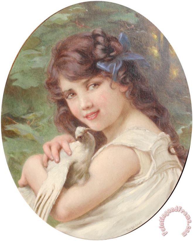 Girl with a Dove painting - Guillaume Seignac Girl with a Dove Art Print