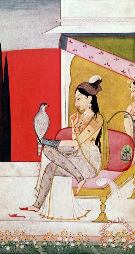 Lady with a Hawk painting - Guler School Lady with a Hawk Art Print