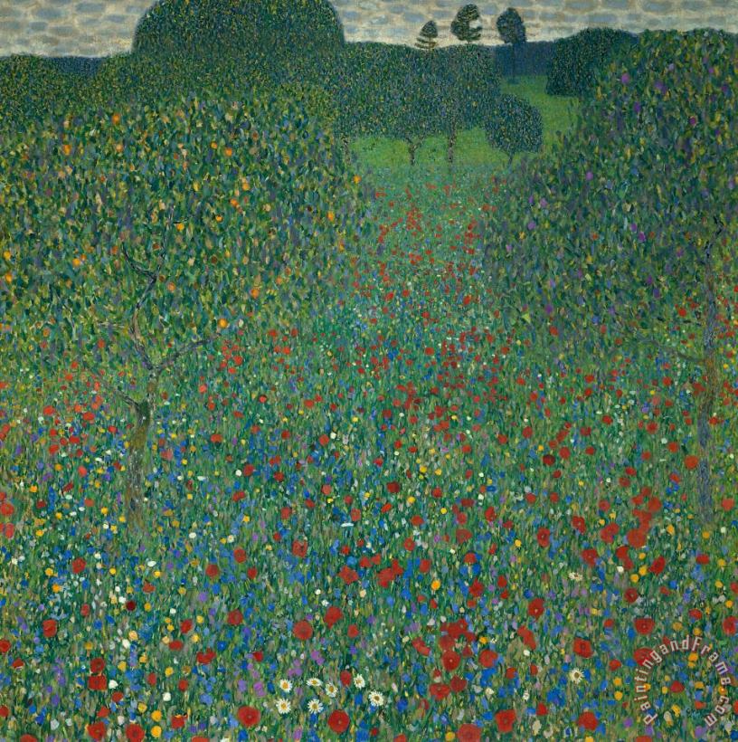 Gustav Klimt Field Of Poppies Art Painting