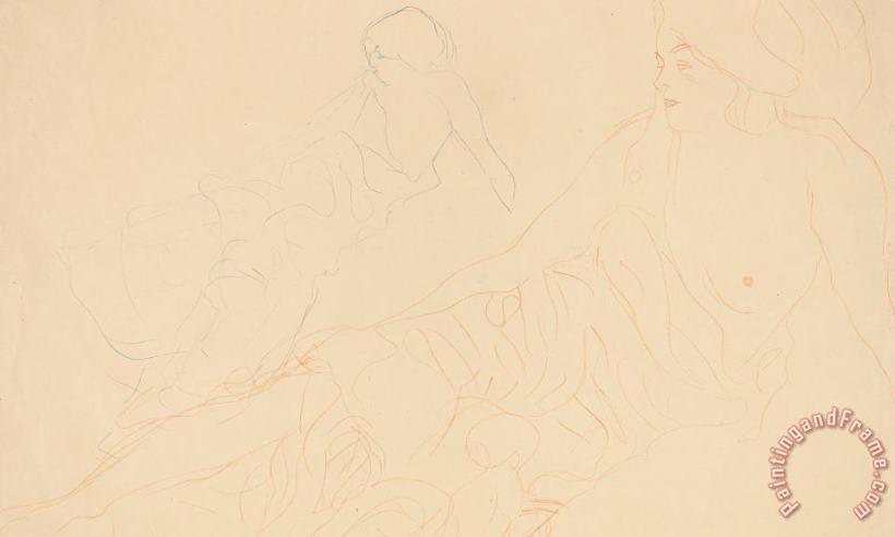 Two Studies Of A Reclining Woman painting - Gustav Klimt Two Studies Of A Reclining Woman Art Print