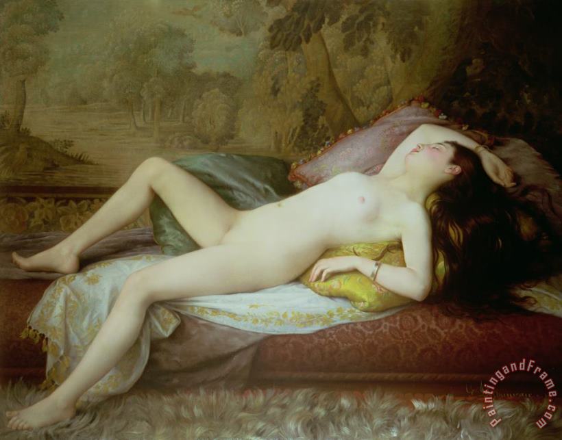 Gustave-Henri-Eugene Delhumeau Nude lying on a chaise longue Art Painting