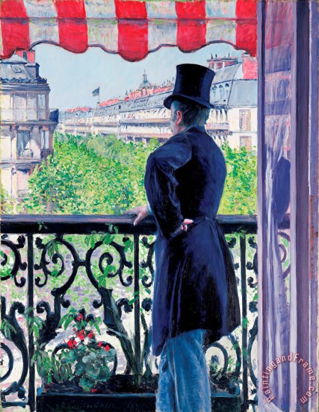 Gustave Caillebotte Man on a balcony on Boulevard Haussmann Art Painting