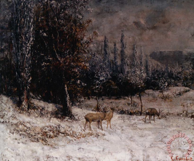 Chevreuils Dans La Neige painting - Gustave Courbet Chevreuils Dans La Neige Art Print