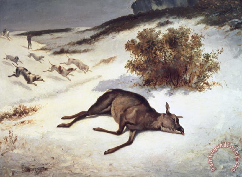 Hind Forced Down In The Snow painting - Gustave Courbet Hind Forced Down In The Snow Art Print