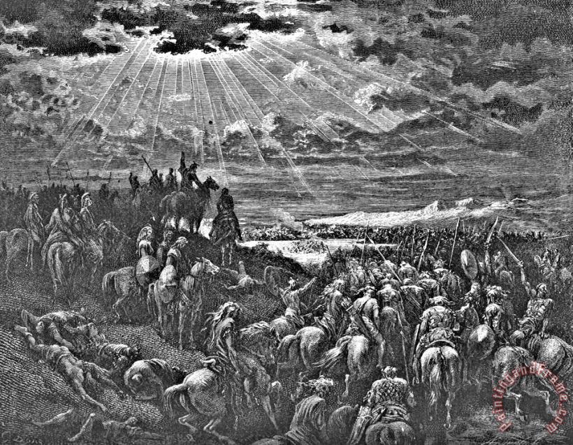 Gustave Dore Biblical Battle Scene Engraving Art Print