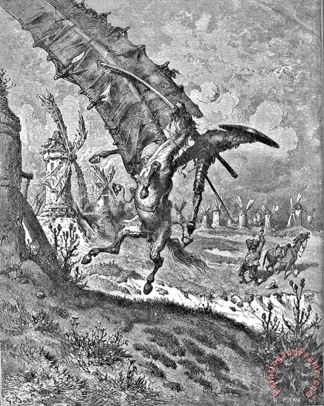 Gustave Dore Don Quixote Attacks The Windmill Engraving Art Painting