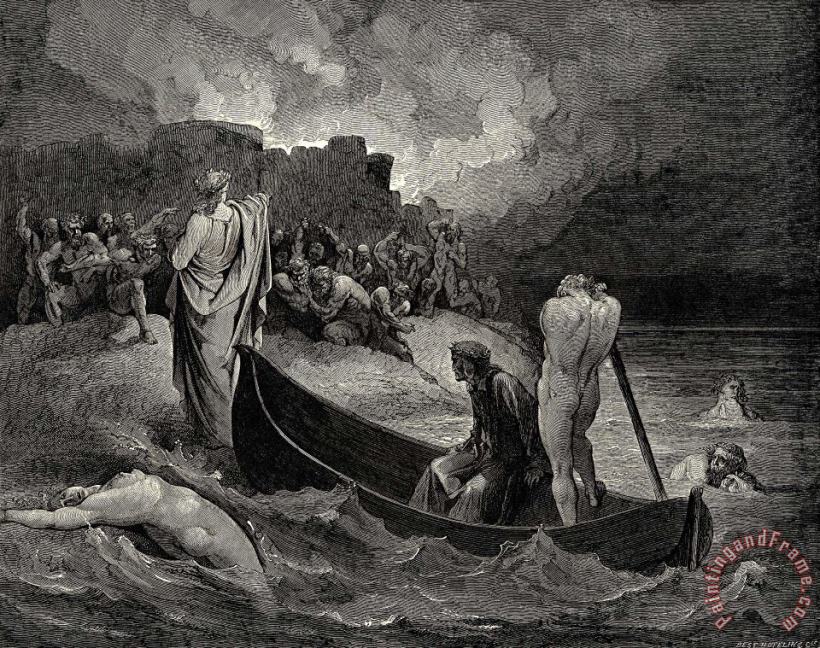 Gustave Dore The Inferno, Canto 8, Lines 110111 I Could Not Hear What Terms He Offer’d Them, But They Conferr’d Not Long Art Print
