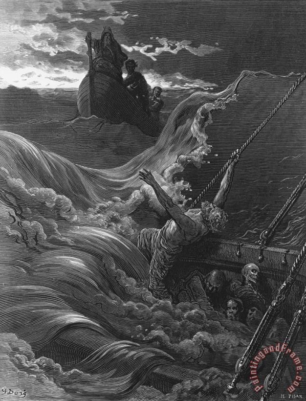 Gustave Dore The Mariner As His Ship Is Sinking Sees The Boat With The Hermit And Pilot Art Print