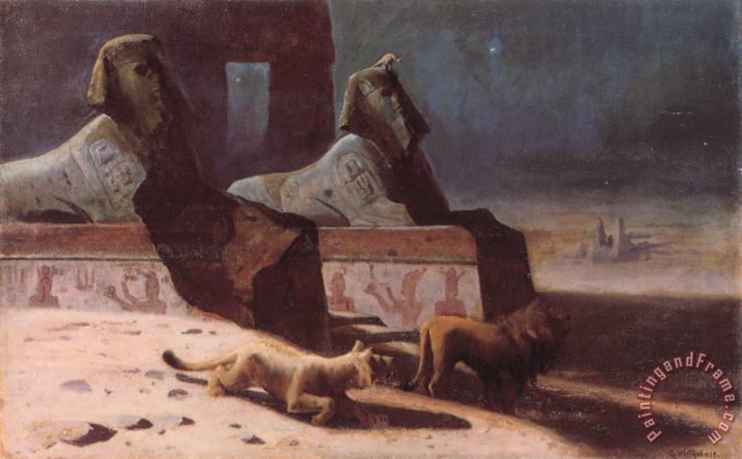Lions Et Sphinx painting - Gustave Wertheimer Lions Et Sphinx Art Print