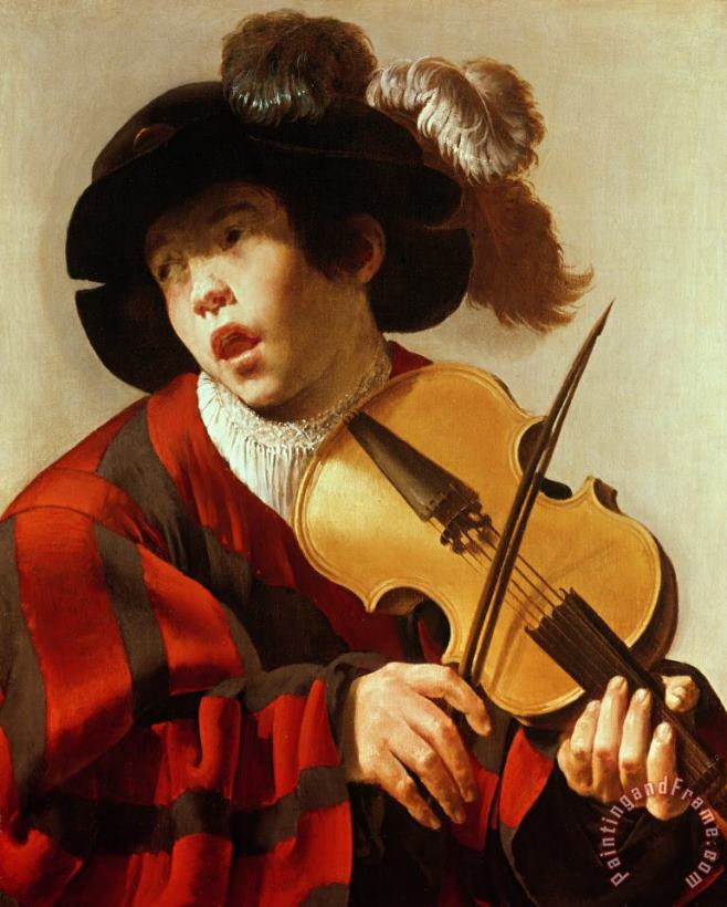 Hendrick Ter Brugghen  Boy Playing Stringed Instrument and Singing Art Print