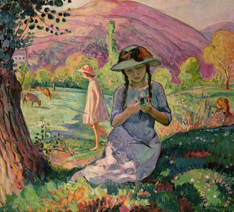 Henri Lebasque Young Girl Picking Flowers Art Painting