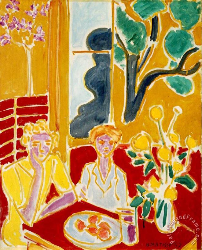 Wo Girls in a Yellow And Red Interior 1947 painting - Henri Matisse Wo Girls in a Yellow And Red Interior 1947 Art Print