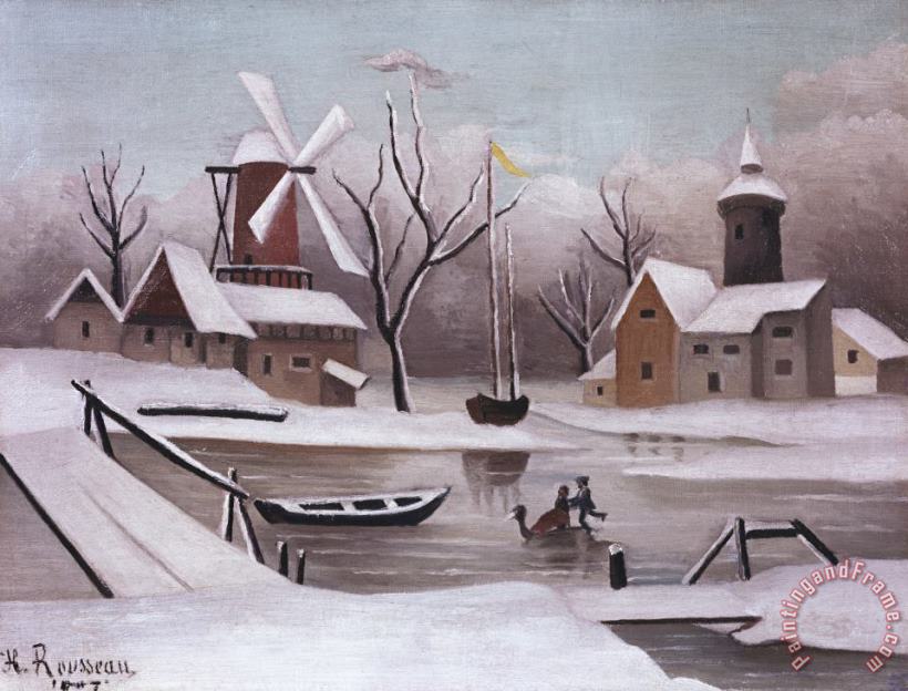Ice Skaters on a Frozen Pond painting - Henri Rousseau Ice Skaters on a Frozen Pond Art Print