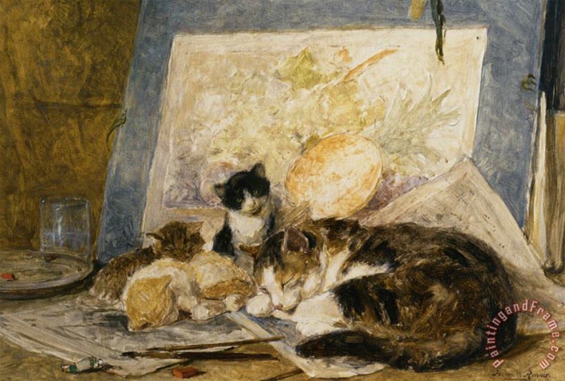 Henriette Ronner-Knip A Cat And Her Kittens in The Artists Studio Art Painting