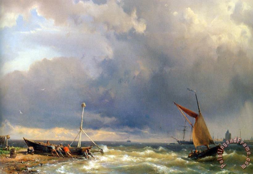 Hermanus Koekkoek Snr Shipping in a Stiff Breeze Near Enkhuizen Art Painting