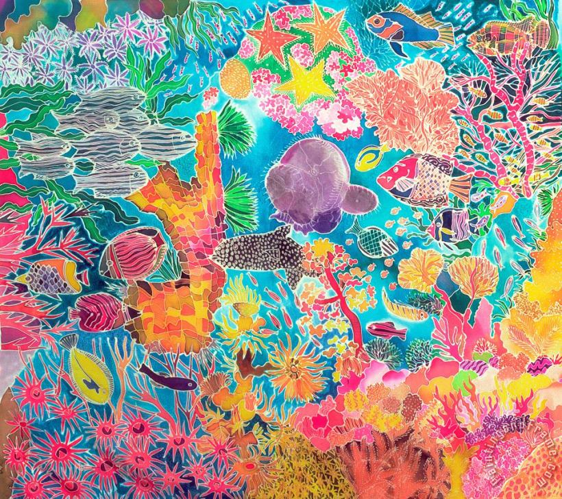 Tropical Coral painting - Hilary Simon Tropical Coral Art Print