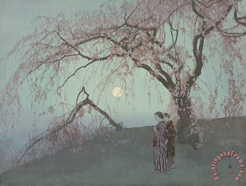 Hiroshi Yoshida Kumoi Cherry Trees Art Painting