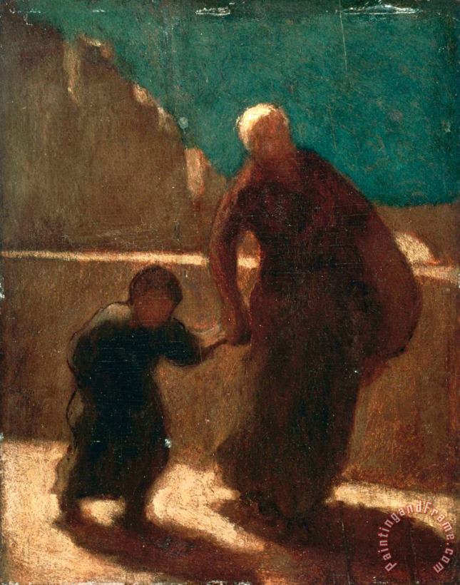 On a Bridge at Night painting - Honore Daumier On a Bridge at Night Art Print