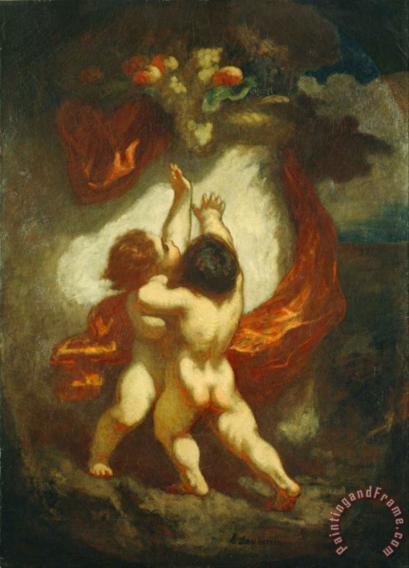 Honore Daumier Two Putti Striving for Fruits Art Painting