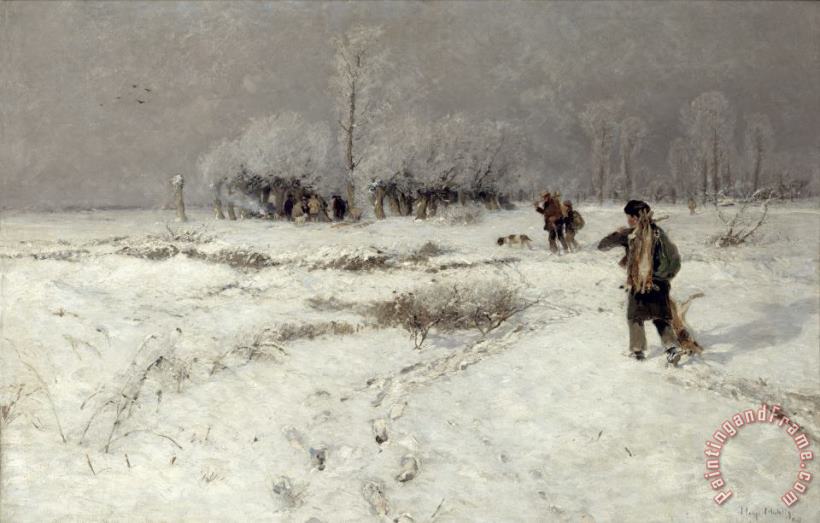Hugo Muhlig Hunting in the Snow Art Painting