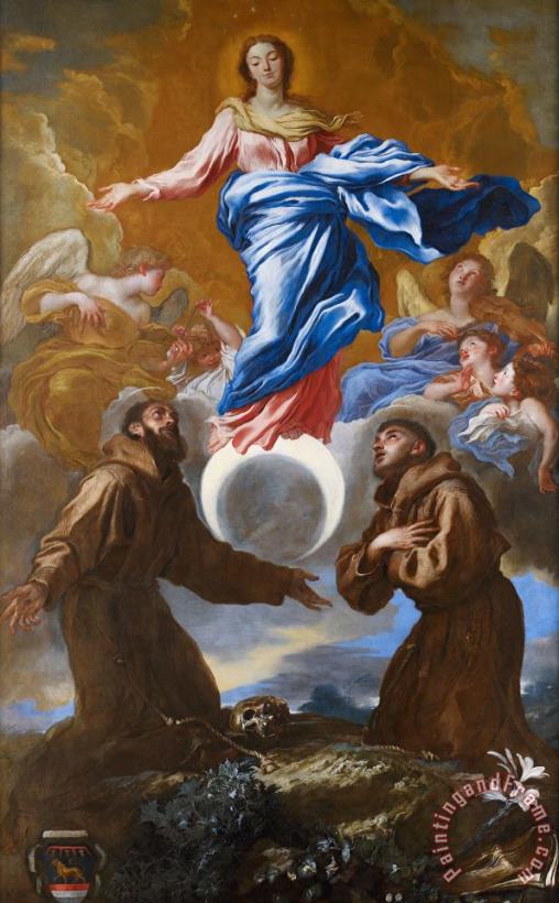 Il Grechetto The Immaculate Conception With Saints Francis Of Assisi And Anthony Of Padua Art Painting